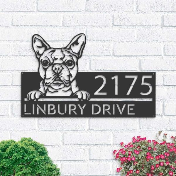 Personalized Boston Terrier Dog Cute Puppy Address Sign House Number Plaque Custom Metal Sign