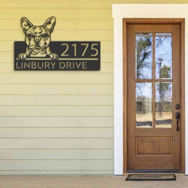 Personalized Boston Terrier Dog Cute Puppy Address Sign House Number Plaque Custom Metal Sign