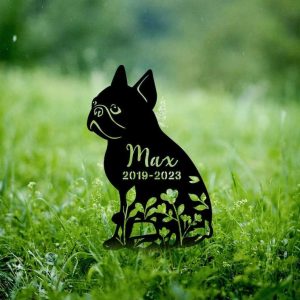 Personalized Boston Terrier Dog Memorial Sign Yard Stakes Floral Boston Terrier Grave Marker Cemetery Decor Custom Metal Sign