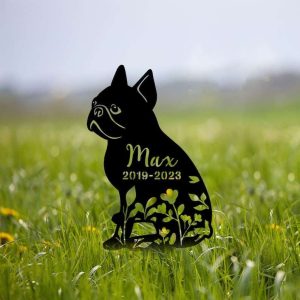 Personalized Boston Terrier Dog Memorial Sign Yard Stakes Floral Boston Terrier Grave Marker Cemetery Decor Custom Metal Sign 4