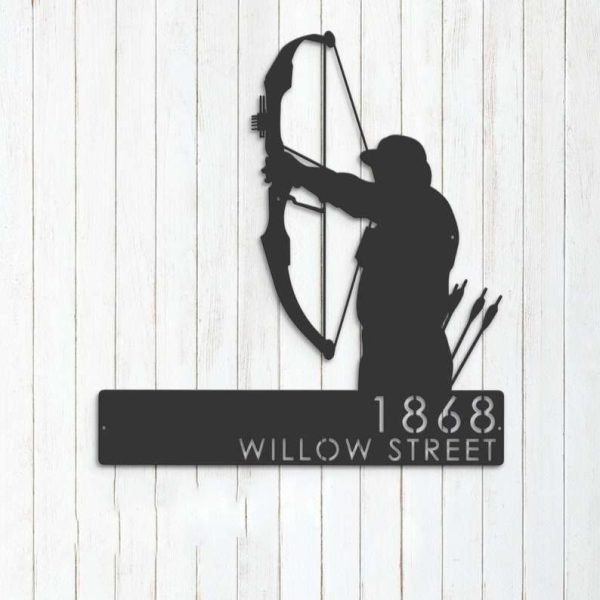 Personalized Bow Hunting Bowhunter Archer Address Sign House Number Plaque Custom Metal Sign