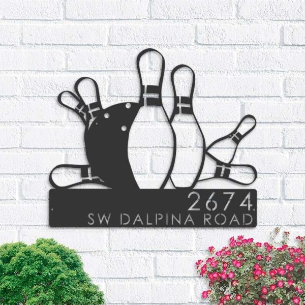 Personalized Bowling Address Sign House Number Plaque Custom Metal Sign