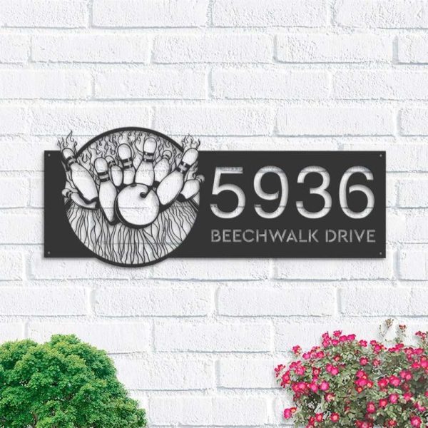 Personalized Bowling V2 Address Sign House Number Plaque Custom Metal Sign