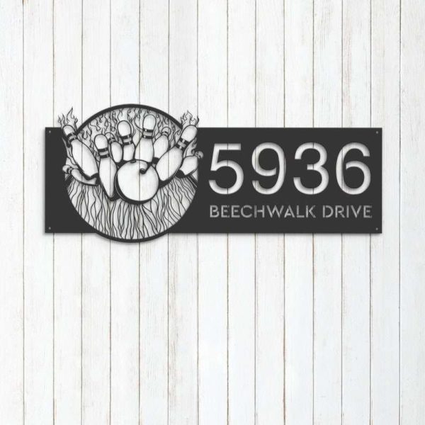 Personalized Bowling V2 Address Sign House Number Plaque Custom Metal Sign