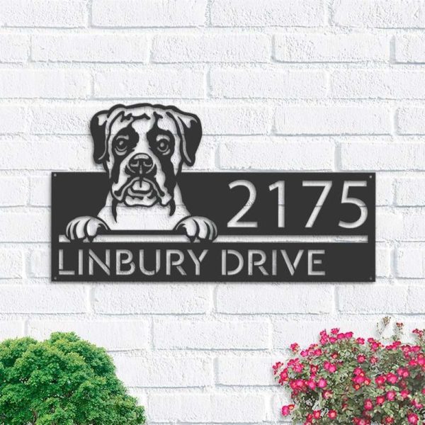 Personalized Boxer Dog Cute Puppy Address Sign House Number Plaque Custom Metal Sign