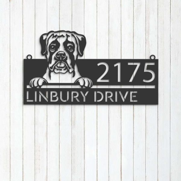 Personalized Boxer Dog Cute Puppy Address Sign House Number Plaque Custom Metal Sign