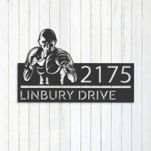 Personalized Boxing Fighter Boxer Address Sign House Number Plaque Custom Metal Sign