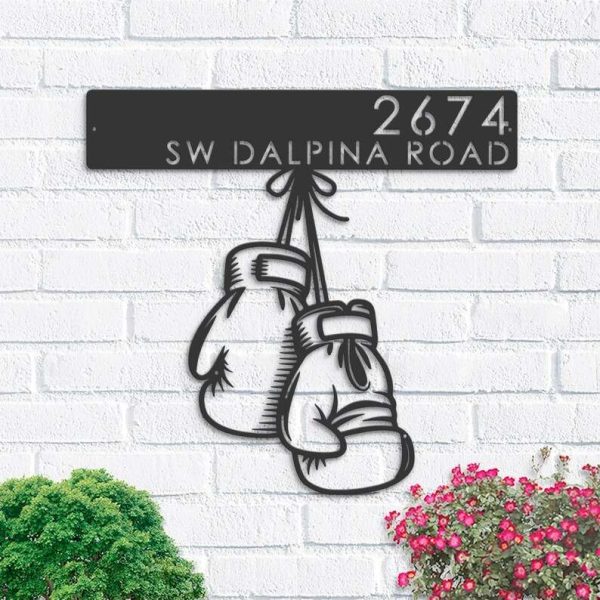 Personalized Boxing Gloves Boxer Address Sign House Number Plaque Custom Metal Sign