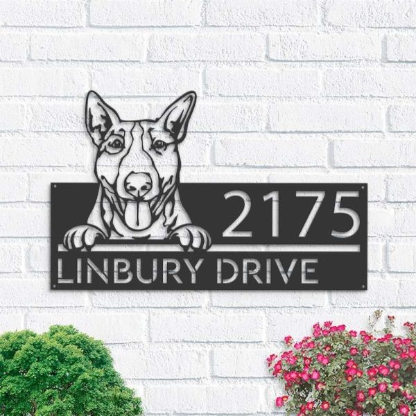 Personalized Bull Terrier Dog Cute Puppy Address Sign House Number Plaque Custom Metal Sign