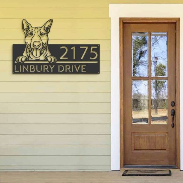 Personalized Bull Terrier Dog Cute Puppy Address Sign House Number Plaque Custom Metal Sign