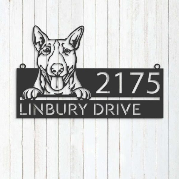 Personalized Bull Terrier Dog Cute Puppy Address Sign House Number Plaque Custom Metal Sign