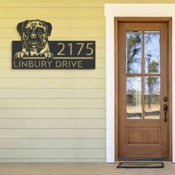 Personalized Bullmastiff Dog Cute Puppy Address Sign House Number Plaque Custom Metal Sign