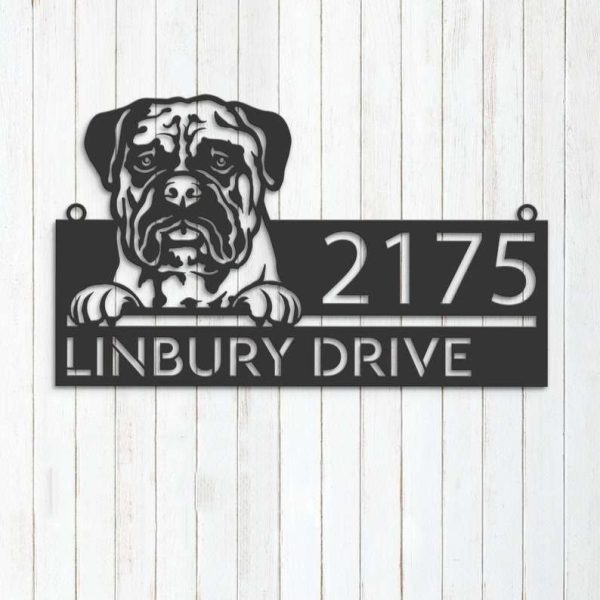 Personalized Bullmastiff Dog Cute Puppy Address Sign House Number Plaque Custom Metal Sign