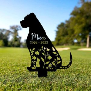 Personalized Bullmastiff Dog Memorial Sign Yard Stakes Floral Bullmastiff Dog Grave Marker Cemetery Decor Custom Metal Sign