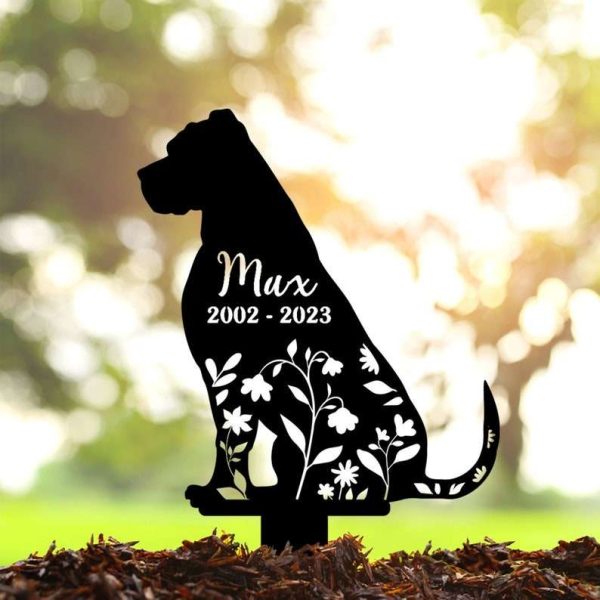 Personalized Bullmastiff Dog Memorial Sign Yard Stakes Floral Bullmastiff Dog Grave Marker Cemetery Decor Custom Metal Sign