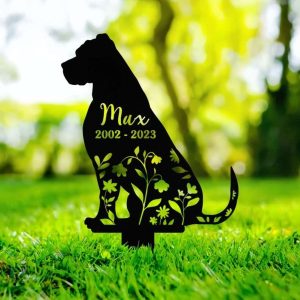 Personalized Bullmastiff Dog Memorial Sign Yard Stakes Floral Bullmastiff Dog Grave Marker Cemetery Decor Custom Metal Sign 3