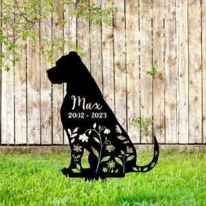 Personalized Bullmastiff Dog Memorial Sign Yard Stakes Floral Bullmastiff Dog Grave Marker Cemetery Decor Custom Metal Sign 4