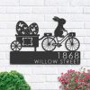Personalized Bunny Easter Eggs Trailer Rabbit Address Sign House Number Plaque Custom Metal Sign 1