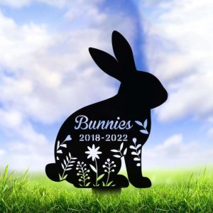 Personalized Bunny Memorial Sign Yard Stakes Grave Marker Cemetery Decor Custom Metal Sign