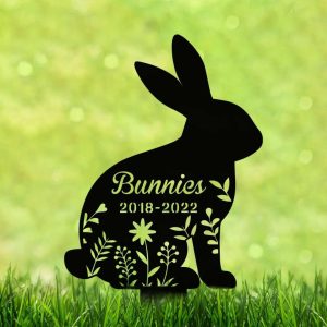 Personalized Bunny Memorial Sign Yard Stakes Grave Marker Cemetery Decor Custom Metal Sign 3 1