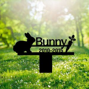 Personalized Bunny Memorial Sign Yard Stakes Grave Marker Cemetery Decor Custom Metal Sign 4