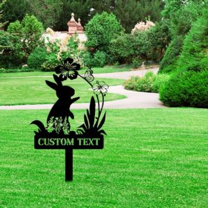 Personalized Bunny With Flowers Garden Yard Stakes Memorial Decorative Custom Metal Sign 4