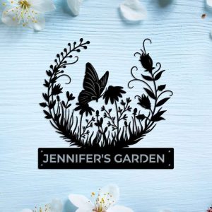 Personalized Butterfly Flower Garden Decorative Custom Metal Sign Housewarming Gift