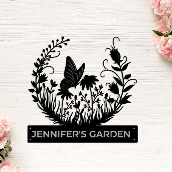 Personalized Butterfly Flower Garden Decorative Custom Metal Sign Housewarming Gift