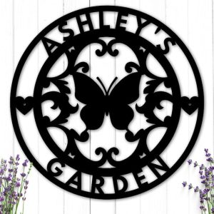 Personalized Butterfly Garden Fence Lawn Yard Decorative Custom Metal Sign Housewarming Gift
