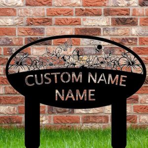 Personalized Butterfly Garden Floral Bee Yard Stakes Decorative Garden Custom Metal Sign 2