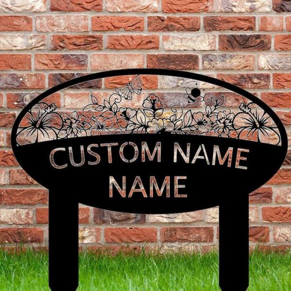 Personalized Butterfly Garden Floral Bee Yard Stakes Decorative Garden Custom Metal Sign