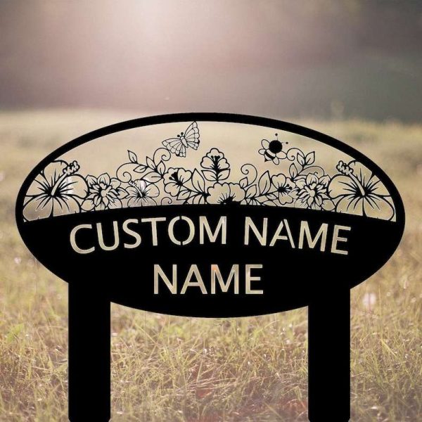 Personalized Butterfly Garden Floral Bee Yard Stakes Decorative Garden Custom Metal Sign