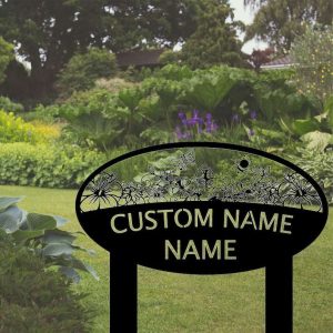 Personalized Butterfly Garden Floral Bee Yard Stakes Decorative Garden Custom Metal Sign