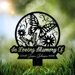Personalized Butterfly Memorial Sign In Loving Memory Yard Stakes Grave Marker Cemetery Decor Custom Metal Sign