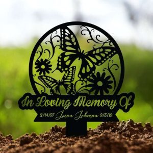 Personalized Butterfly Memorial Sign In Loving Memory Yard Stakes Grave Marker Cemetery Decor Custom Metal Sign 2