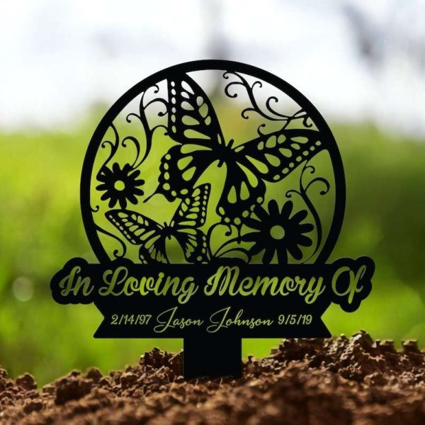 Personalized Butterfly Memorial Sign In Loving Memory Yard Stakes Grave Marker Cemetery Decor Custom Metal Sign