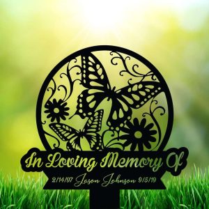 Personalized Butterfly Memorial Sign In Loving Memory Yard Stakes Grave Marker Cemetery Decor Custom Metal Sign 3