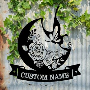 Personalized Butterfly Rosee Moon Garden Decorative Custom Metal Sign