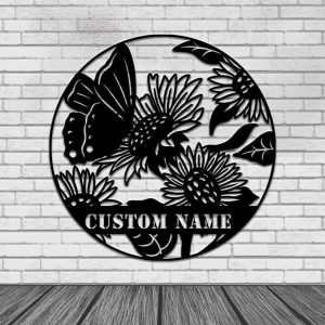 Personalized Butterfly Sunflower Garden Decorative Garden Custom Metal Sign