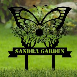 Personalized Butterfly With Flowers Garden Decorative Custom Metal Sign 1