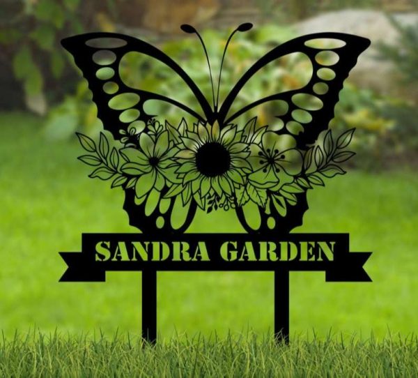 Personalized Butterfly With Flowers Garden Decorative Custom Metal Sign