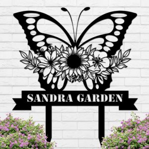 Personalized Butterfly With Flowers Garden Decorative Custom Metal Sign