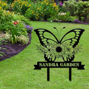 Personalized Butterfly With Flowers Garden Decorative Custom Metal Sign 3