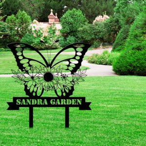 Personalized Butterfly With Flowers Garden Decorative Custom Metal Sign 4