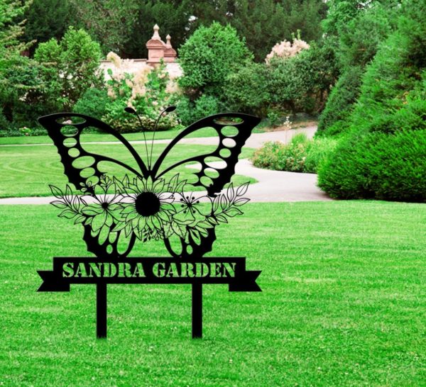 Personalized Butterfly With Flowers Garden Decorative Custom Metal Sign