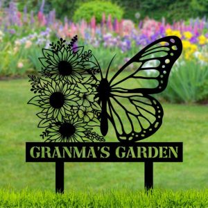 Personalized Butterfly With Sunflowers Garden Decorative Custom Metal Sign 2 1