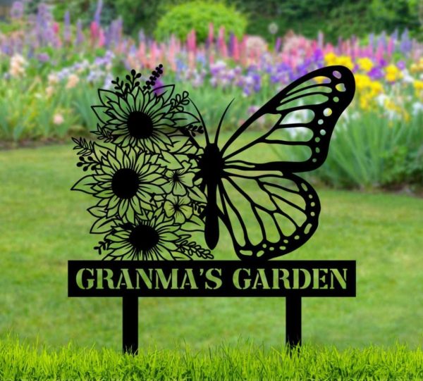 Personalized Butterfly With Sunflowers Garden Decorative Custom Metal Sign