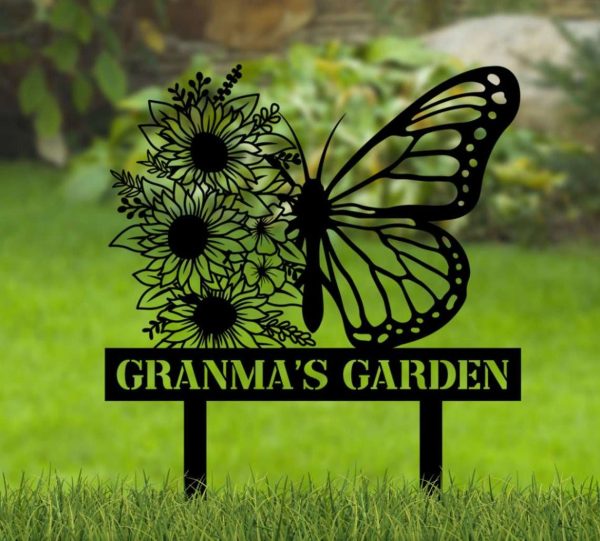 Personalized Butterfly With Sunflowers Garden Decorative Custom Metal Sign