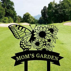 Personalized Butterfly With Sunflowers Garden Yard Stakes Decorative Custom Metal Sign