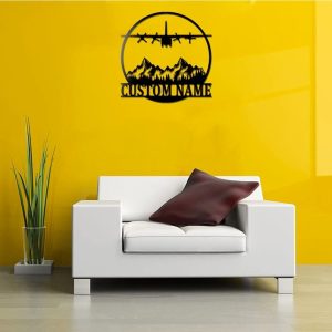 Personalized C-130 Airplane Sign Aircraft Hangar Pilot Name Sign Airforce Patriotic Decor Gift Custom Metal Sign